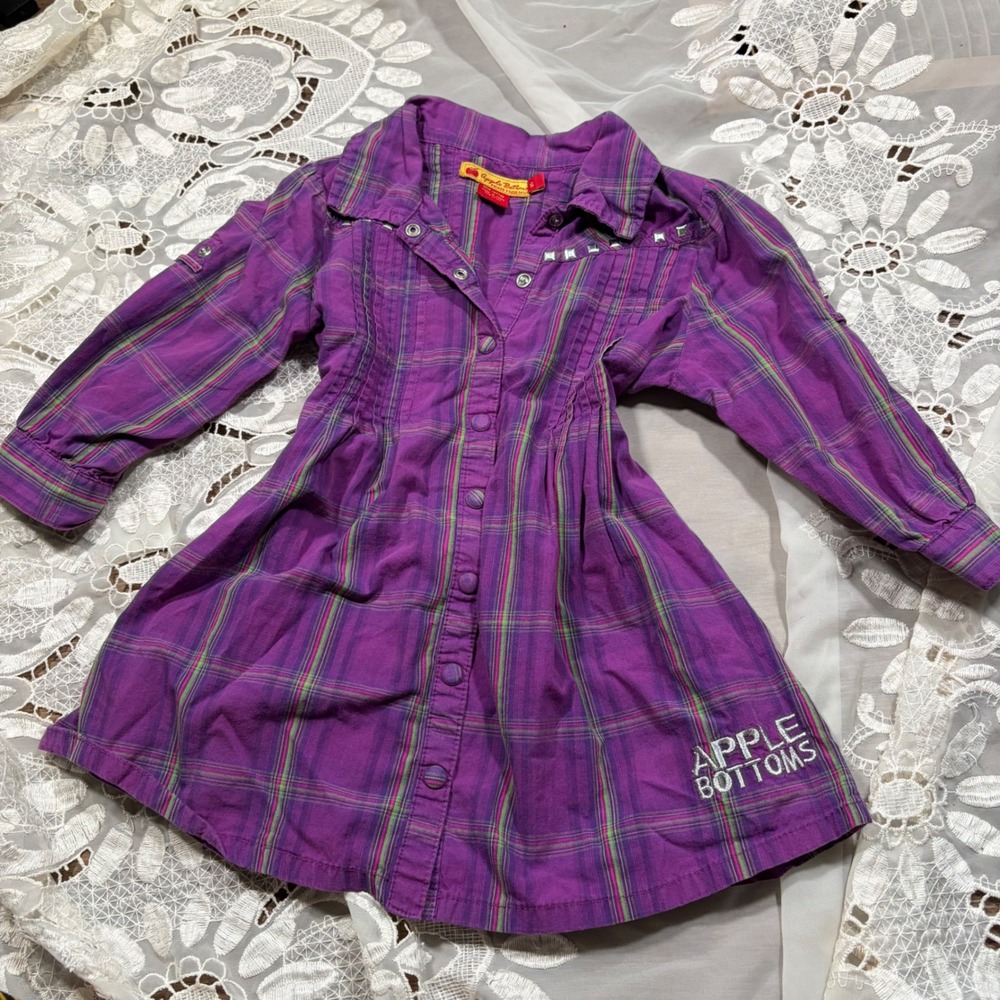 Apple Bottoms Purple Plaid Studded Pintuck Button Down Tunic Top Small